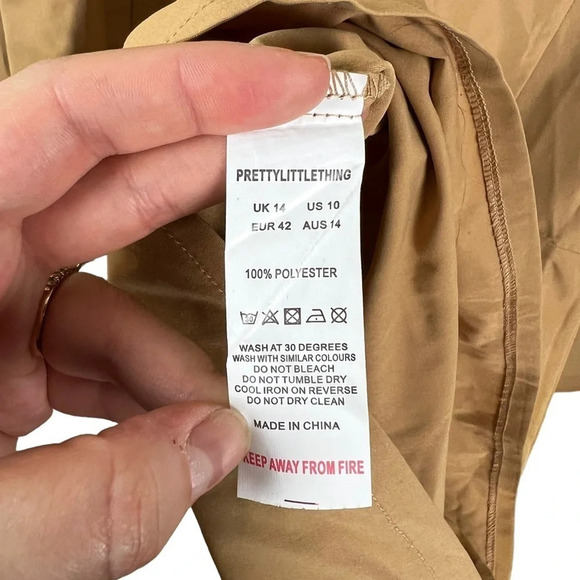 PLT • Camel Bardot Zip Front Shirt Bodycon Dress - Picture 12 of 12